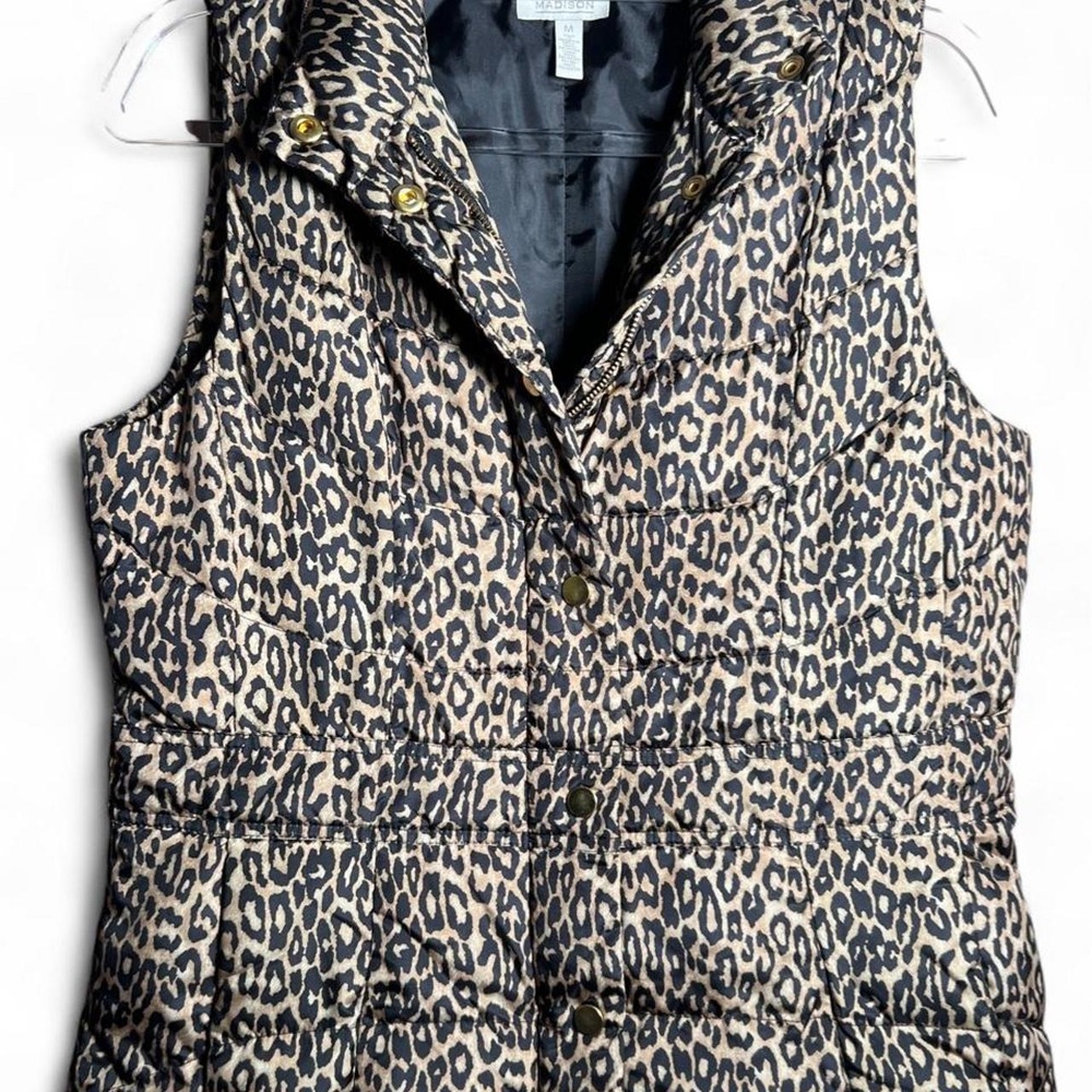 Madison Leopard Print Puffer Vest Womens Medium Full Zip Lightweight Jacket